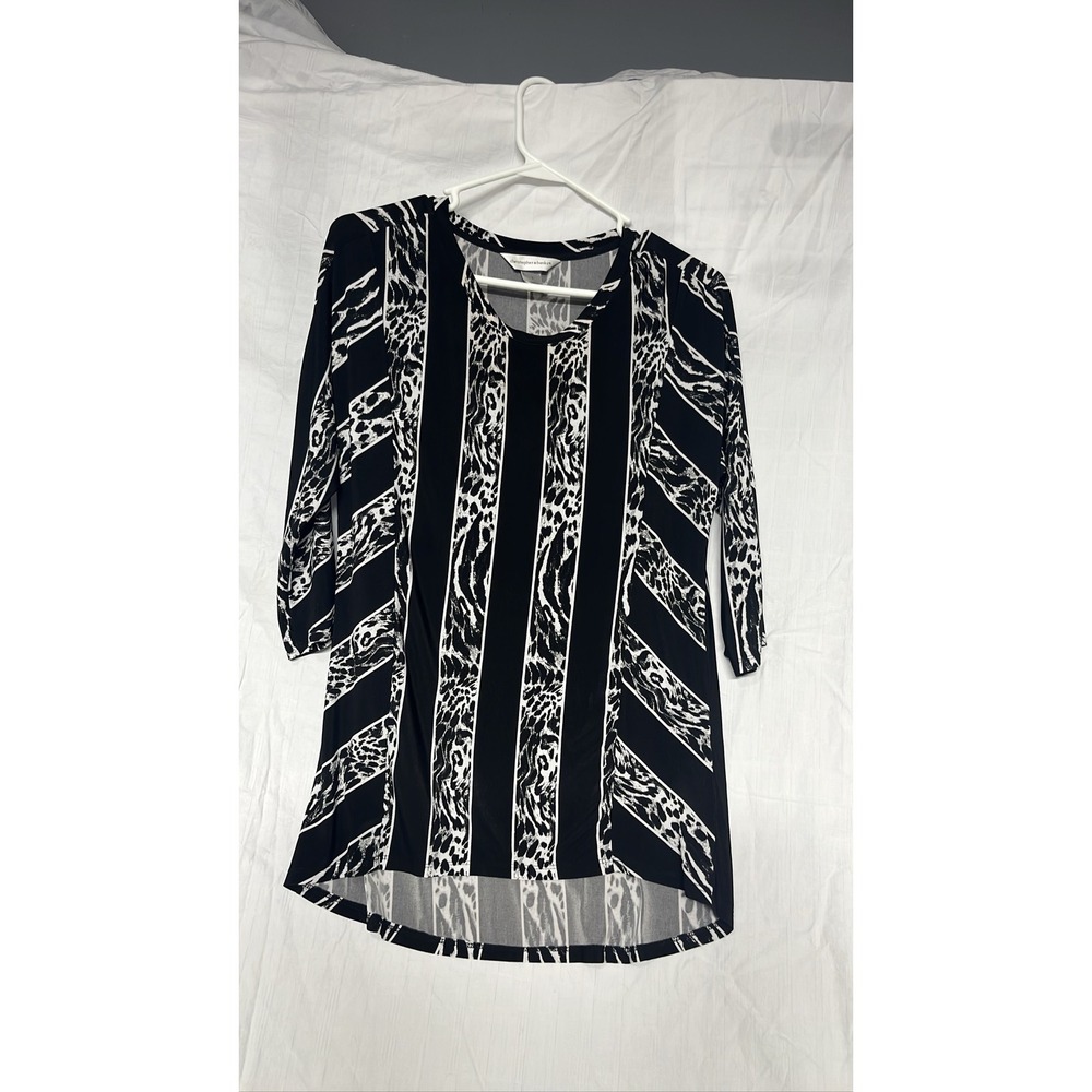 Christopher & Banks Black White Animal Stripe 3/4 Sleeve Tunic Size S